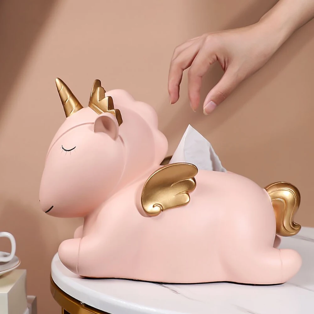 

Cute Unicorn Resin Figurine Tissue Storage Box Napkin Holder Home Decoration Statue Living Room Ornament Decor Sculpture Crafts