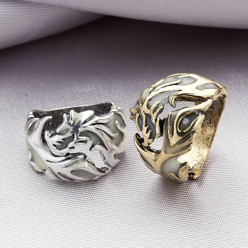 Винтажное панк античное серебряное светящееся кольцо для мужчин и женщин