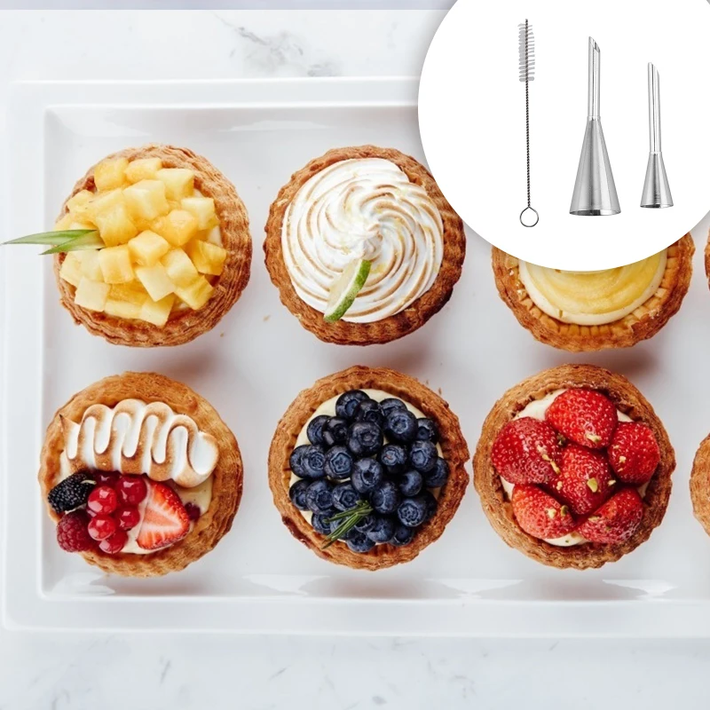 

2 Sizes Cream Icing Piping Puff Nozzle Tips Stainless Steel Cupcake Puffs Injection Russian Syringe Confectionery Pastry Tool