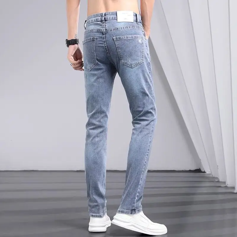 Summer Thin Ice Silk Jeans Men's Korean Version of The Trend of High-grade Gray 2021 Slim Small Trousers Men's Pants