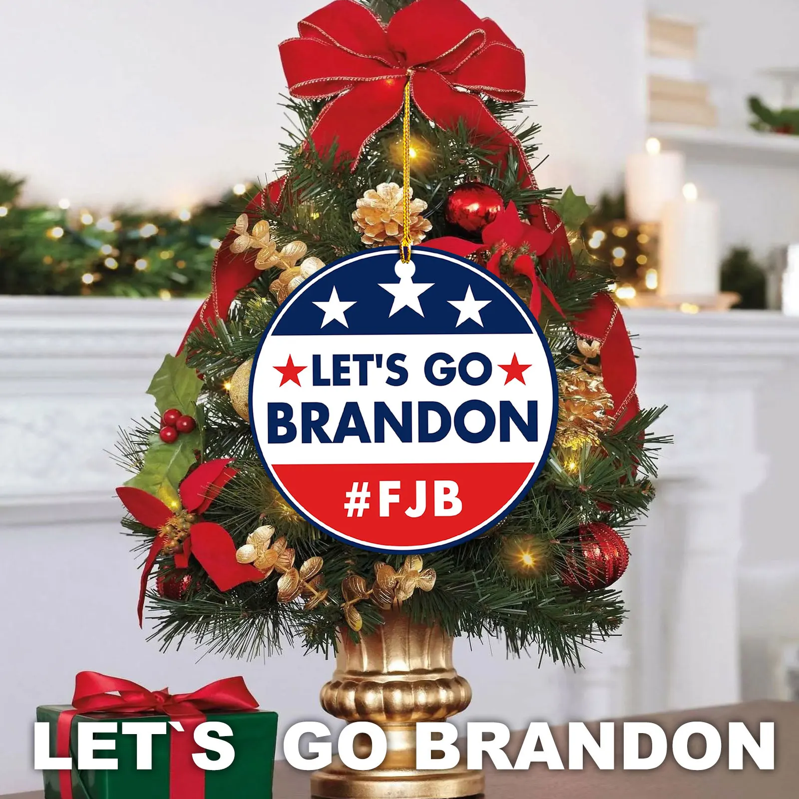 

Hanging Ornament Lets Go Brandon, President Lets Go Brandon FJB Round Hangings Pendants Ornaments for Christmas Tree Decorations