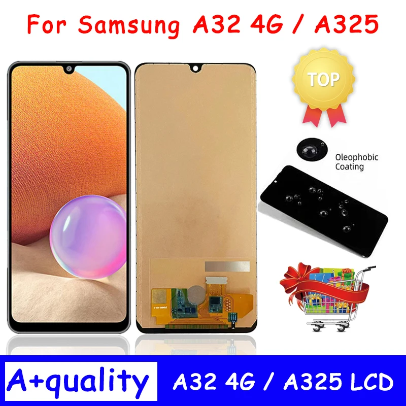 

AAA+Display For Samsung Galaxy A32 4G LCD A325 A325F SM-A325F LCD Touch Screen Digitizer With Frame For Samsung a32 4G lcd