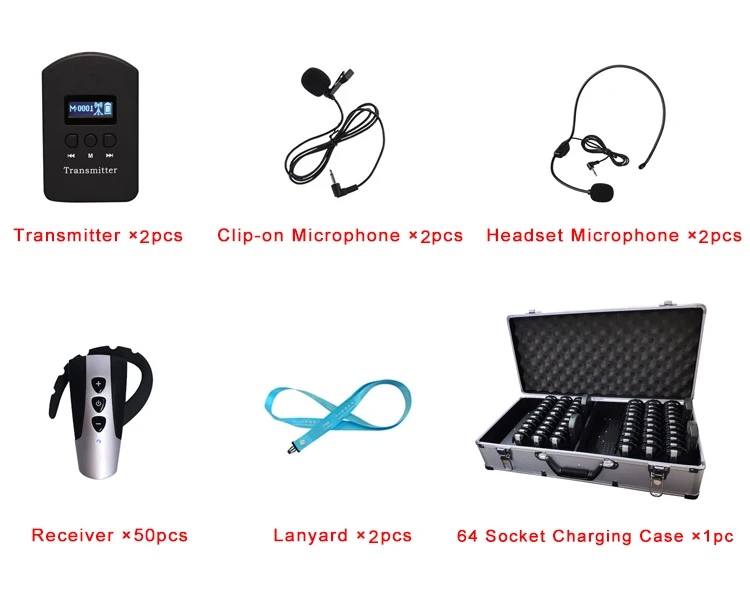 Оборудование для одновременного перевода (2 передатчика + 50 приемников 1 зарядное