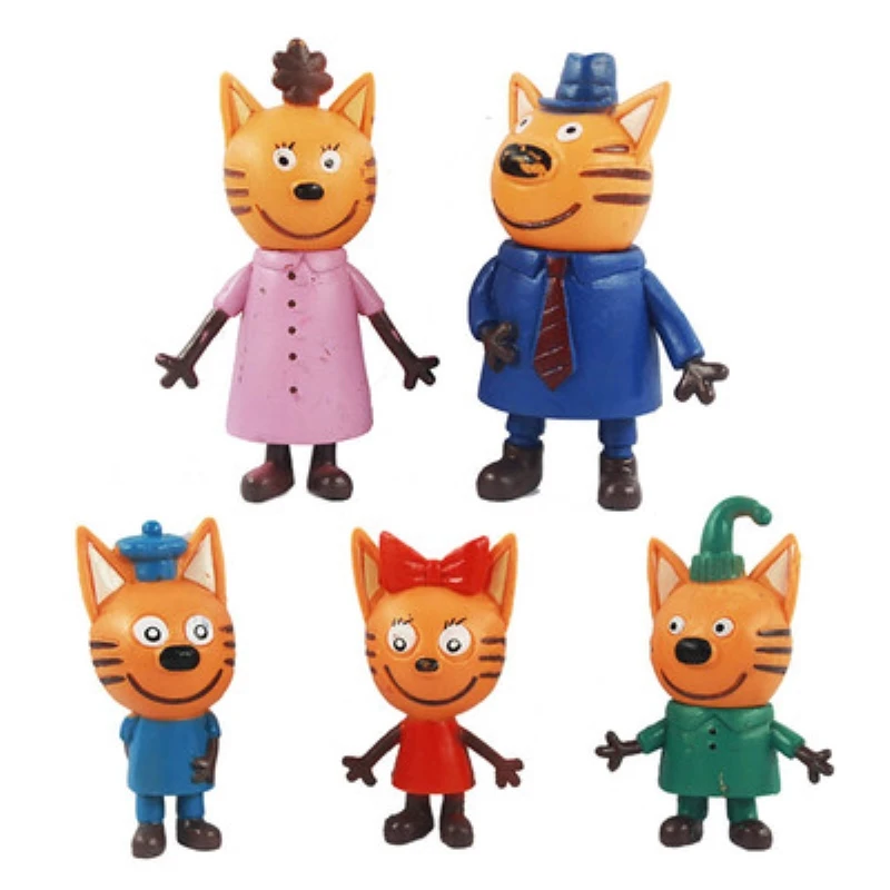 

5pcs/lot Three Little Kittens Action Figure Toys Russian Cartoon Anime Mini Happy Cats TpnkoTa Doll For Children Christmas Gift