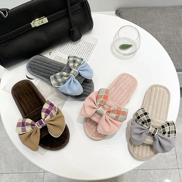

Style Household Bowknot Woolen Slippers Ladies Autumn and Winter Comfortable Slippers Furry Slippers Women Fashion Women's Shoes