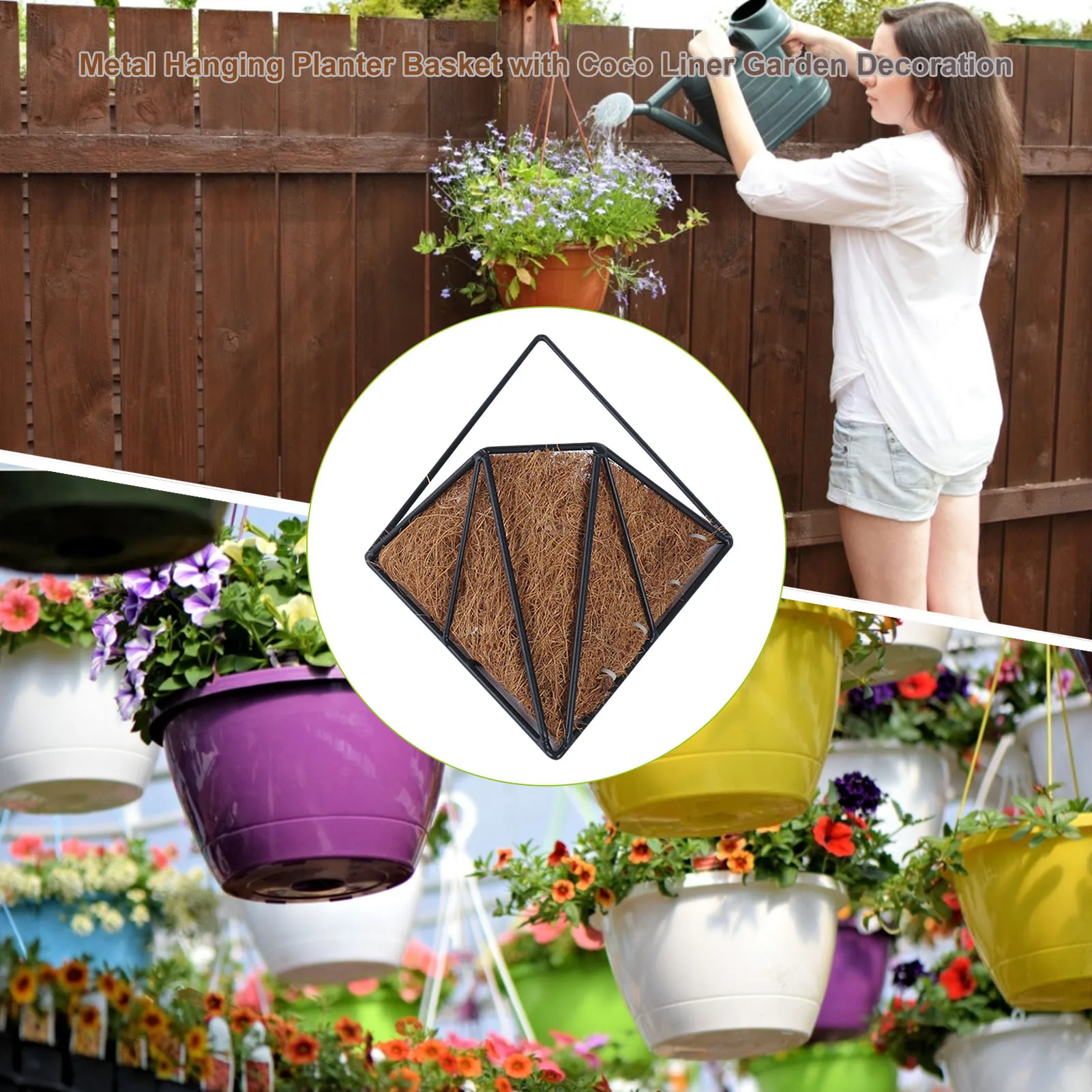 

Hanging Coconut Vegetable Flower Pot Basket Liners Planter Garden Decor Iron Art Garden Flower & Planters Pots
