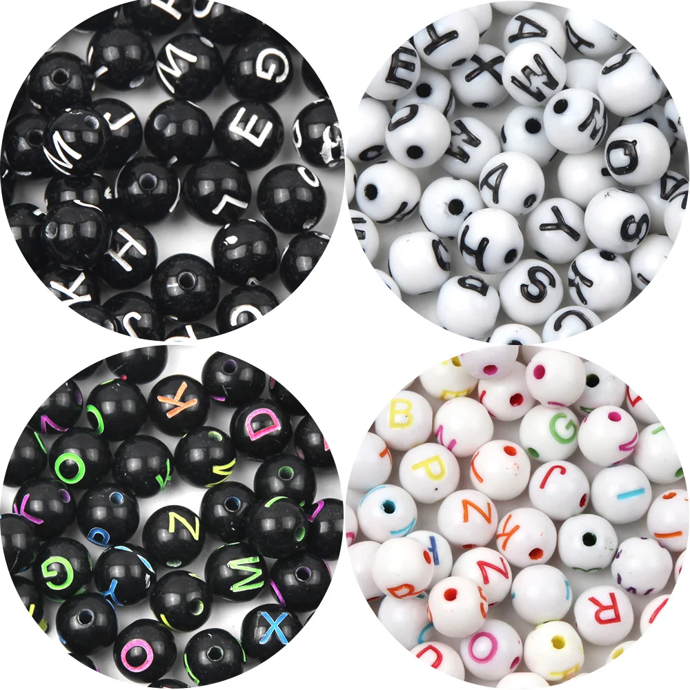 Круглые акриловые бусины с буквами шарики 8 мм отверстием алфавита россыпью для