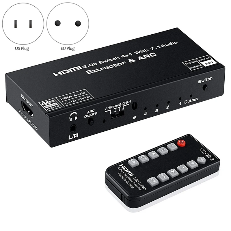 

Разветвитель HDMI2.0, 4 в 2 выхода, 4K60 в HDMI, видео, аудио усилитель HDMI7.1, аудио сепаратор