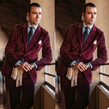Men's 2-piece Velvet Winter Warm Jacket Wedding Tuxedo Business Slim Fit Blazer + Pants (1)