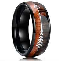 fashion 8mm mens black stainless steel ring rainbow abalone shell and koa wood inlay deer antler arrow ring men wedding band