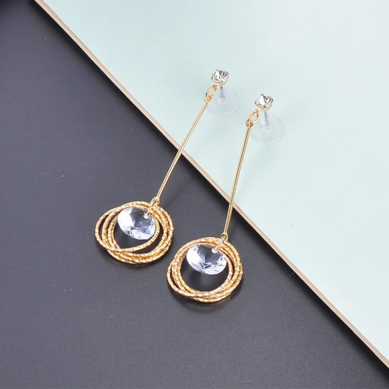 CARTER LISA золотой круг прозрачный кристалл кулон массивные серьги-капли для женщин