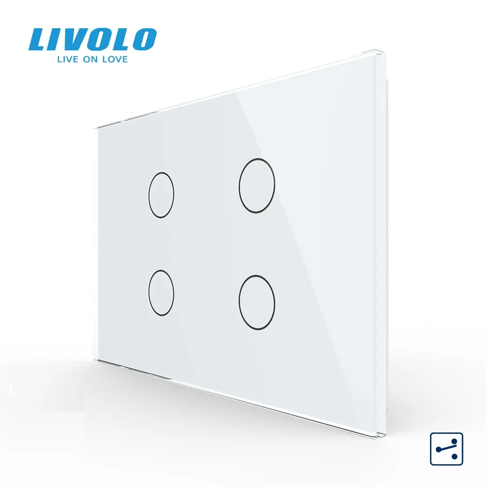

New Livolo US/AU Standard Touch Switch, VL-C904S-11, White Crystal Glass Panel,4-gang 2-way Touch Control Light Switch