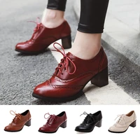 lin king vintage women lace up pumps square heel pointed toe high heel shoes british style oxfords shoes low top student shoes