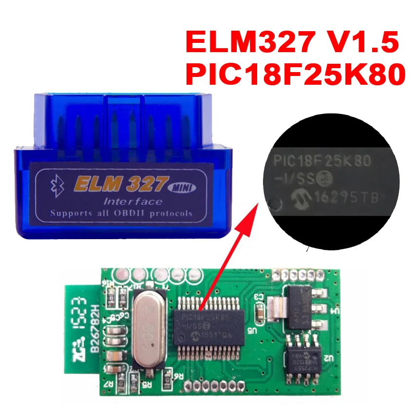 Автомобильный диагностический инструмент ELM327 Mini Bluetooth V1.5 PIC18F25K80 OBD2 ELM 327 v1.5 для