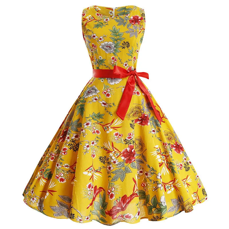 Летнее женское платье с цветочным принтом винтажное Хепберн 50s 60 s элегантные