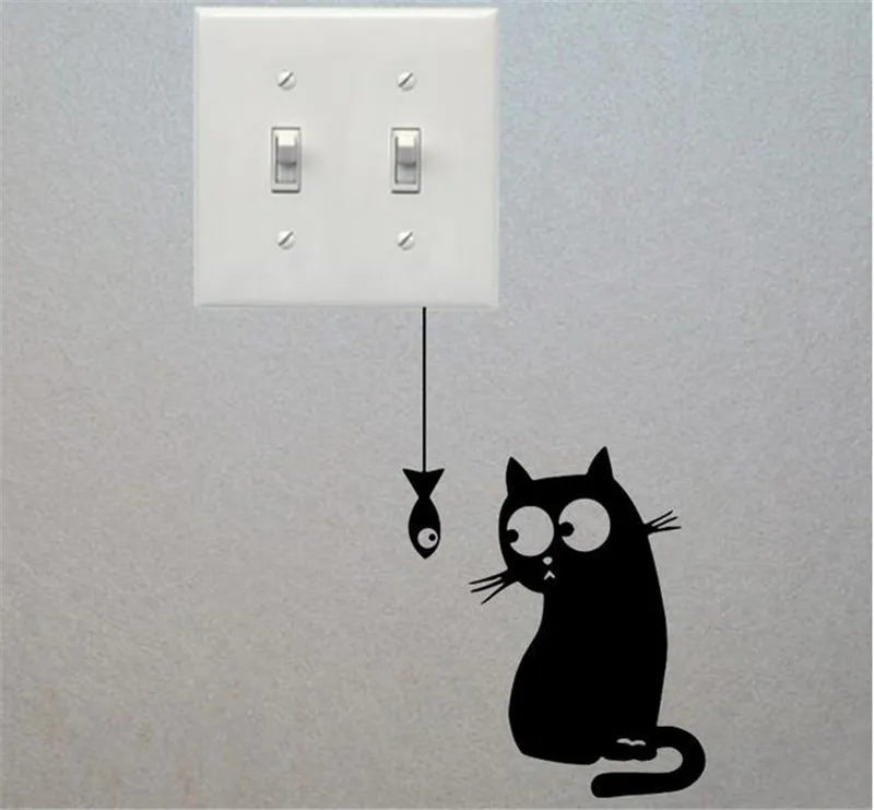 Голодный кот увидеть рыбу Смешные переключатель наклейки декор виниловая