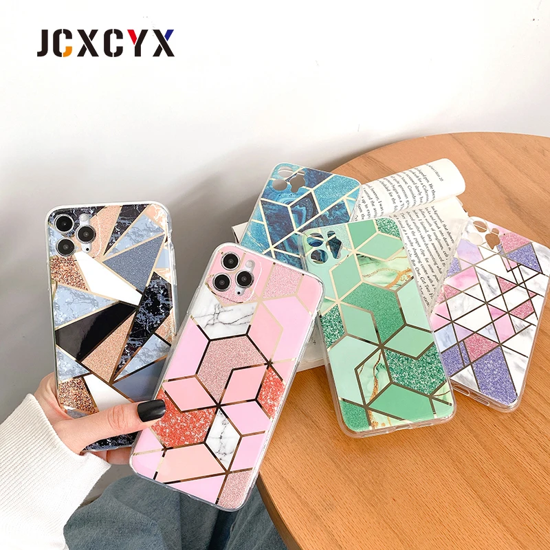 Роскошные Electroplated геометрический мраморный блестящие мягкие силиконовые чехлы в