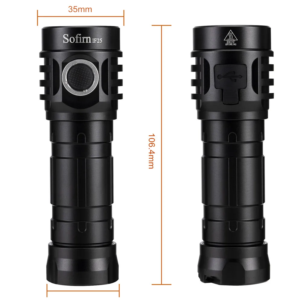 구매 Sofirn IF25 충전식 강력한 21700 손전등 2500lm 가변 빛 색 온도 4 Pcs LED 18650 토치 2700K-6500K