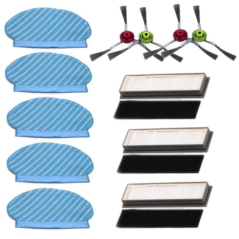 

Набор тканевых фильтров для мытья полов, Боковые Щетки Для Ecovacs Deebot OZMO 920 950, запчасти для пылесоса, 3xфильтры, 4xбоковая щетка, 5xmop Clot