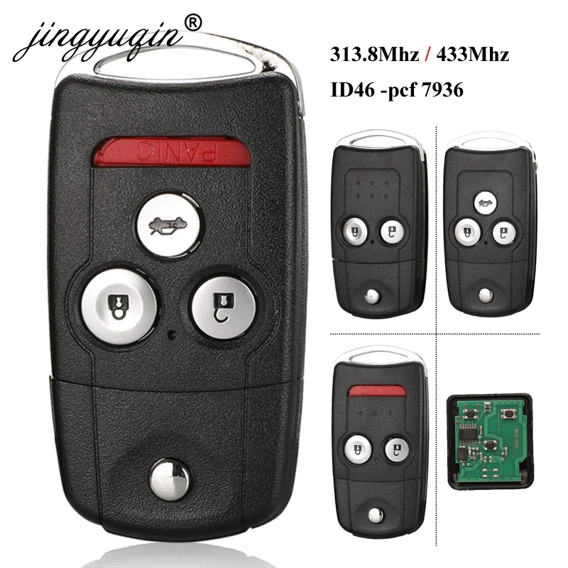Jingyuqin 2 botón plegable, abatible de llave de control remoto fob 433MHZ con ID46 PCF7936 Chip para Honda CR-V Jazz HON66 hoja sin cortar