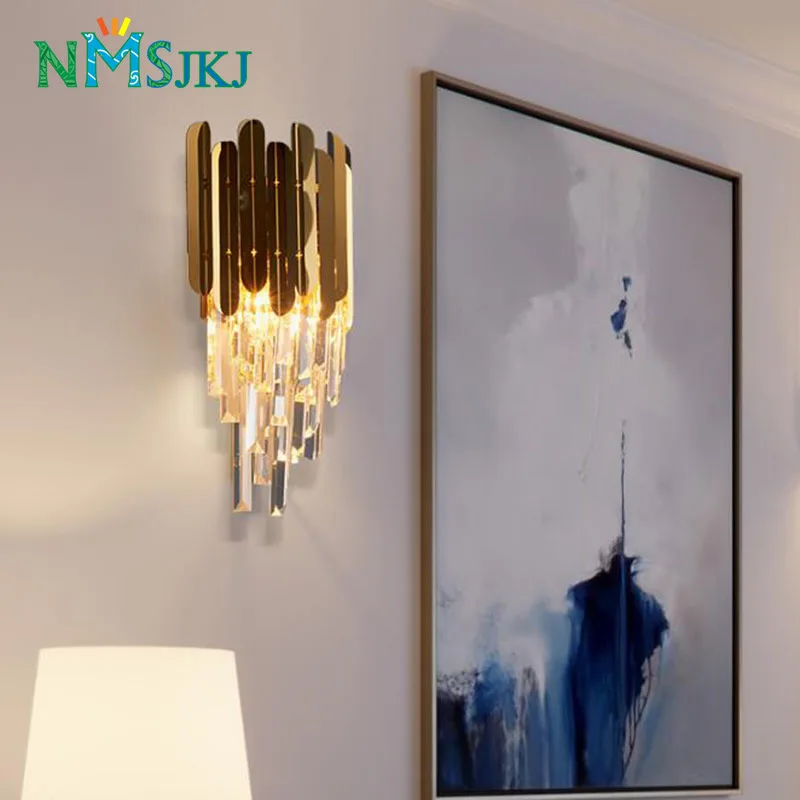 Современный хрустальный настенный светильник из нержавеющей стали для спальни