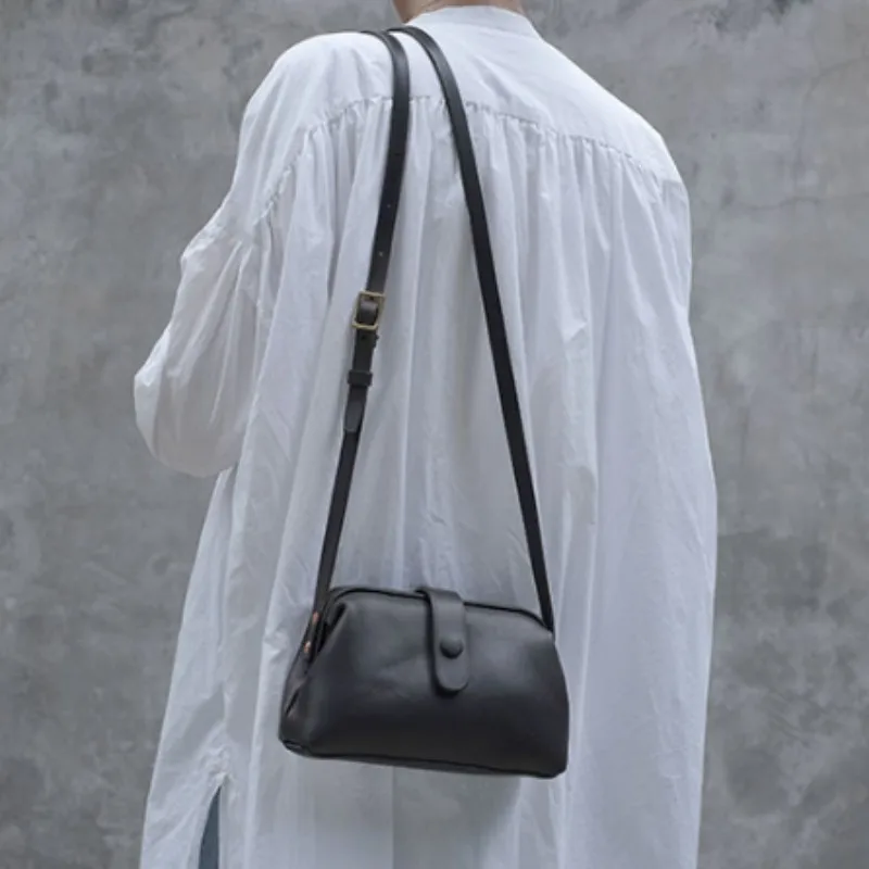 

Vintage Women Genuine Leather Shoulder Handbags Mini Crossbody Bags Female Cowhide Deep Coffee Color Simple New High Quality