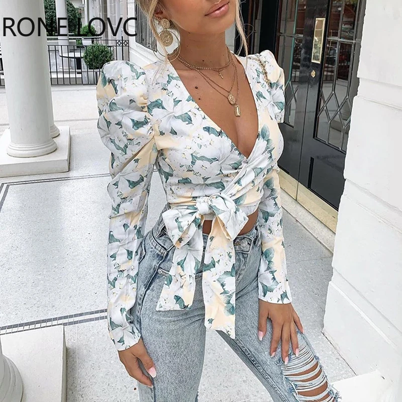 Women Floral V-neck long sleeve Sexy Casual Blouse Plus Size Tops Spring and Blouses | Женская одежда