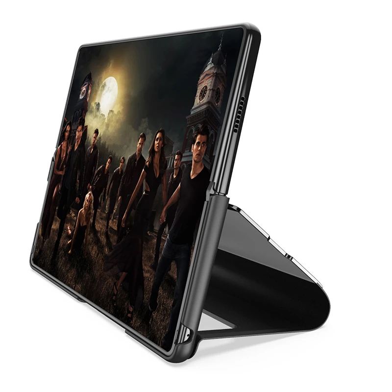 Flip Mirror Case For Samsung Galaxy Z Fold 3 5G Leather Clear Transparent Time display Stand Back Phone Cover Capa Fold3 Fold2