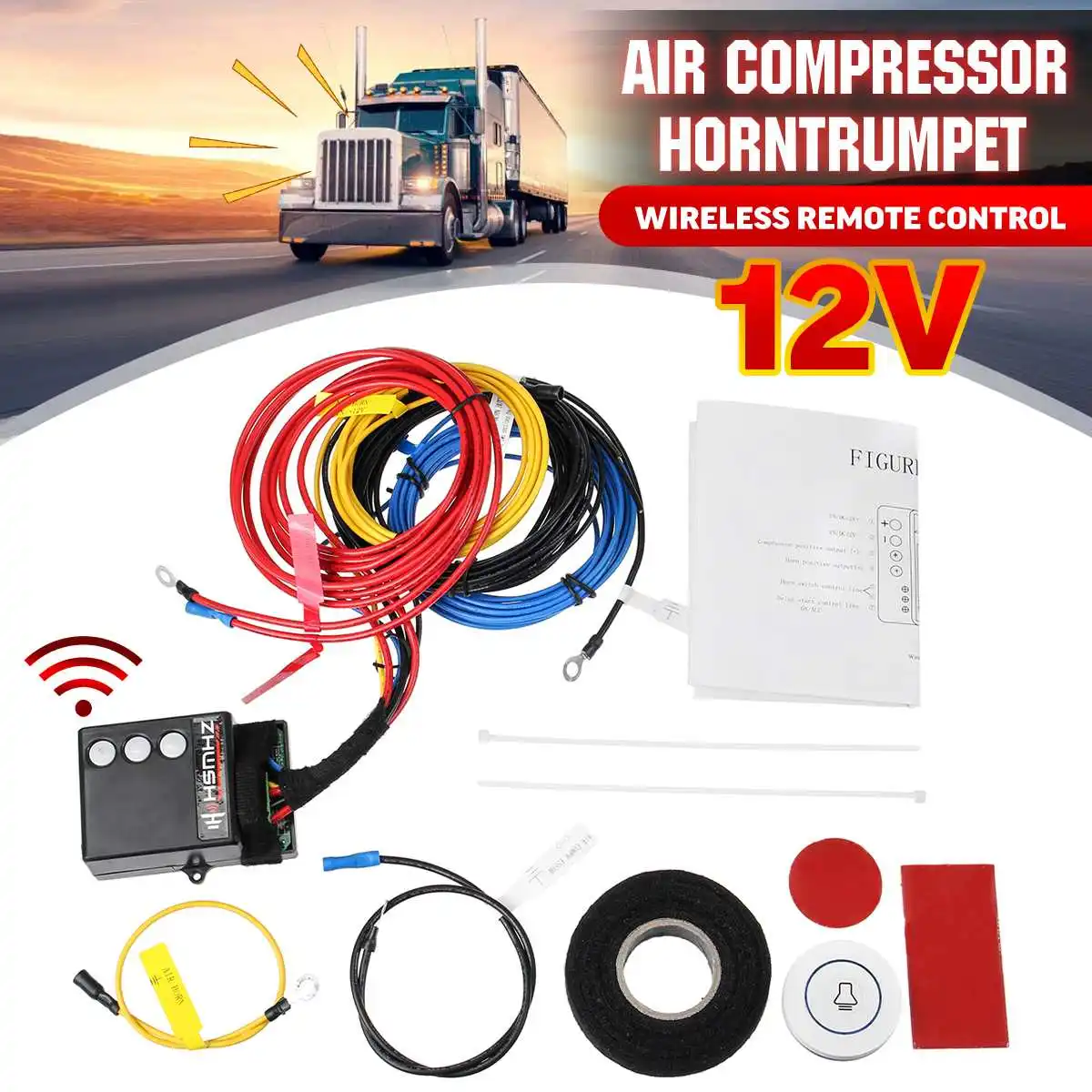 

12V Wireless Remote Control Set For Car Truck Air Compressor Horn Trumpet