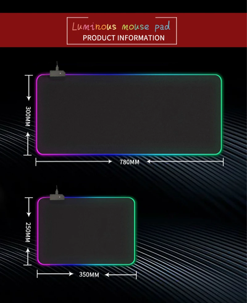 USB коврик для мыши светящийся компьютерный большой светодиодный