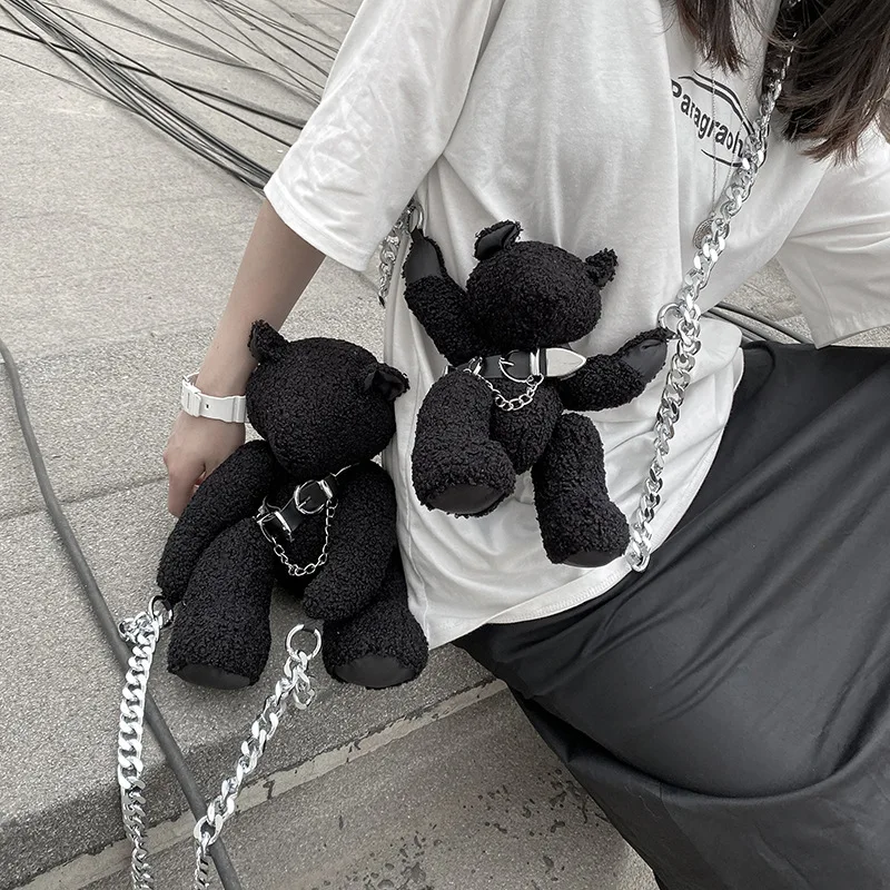 

Korean version of the plush bag female 2021 new Japanese bear messenger bag personality Girl fashion cool doll shoulder bag