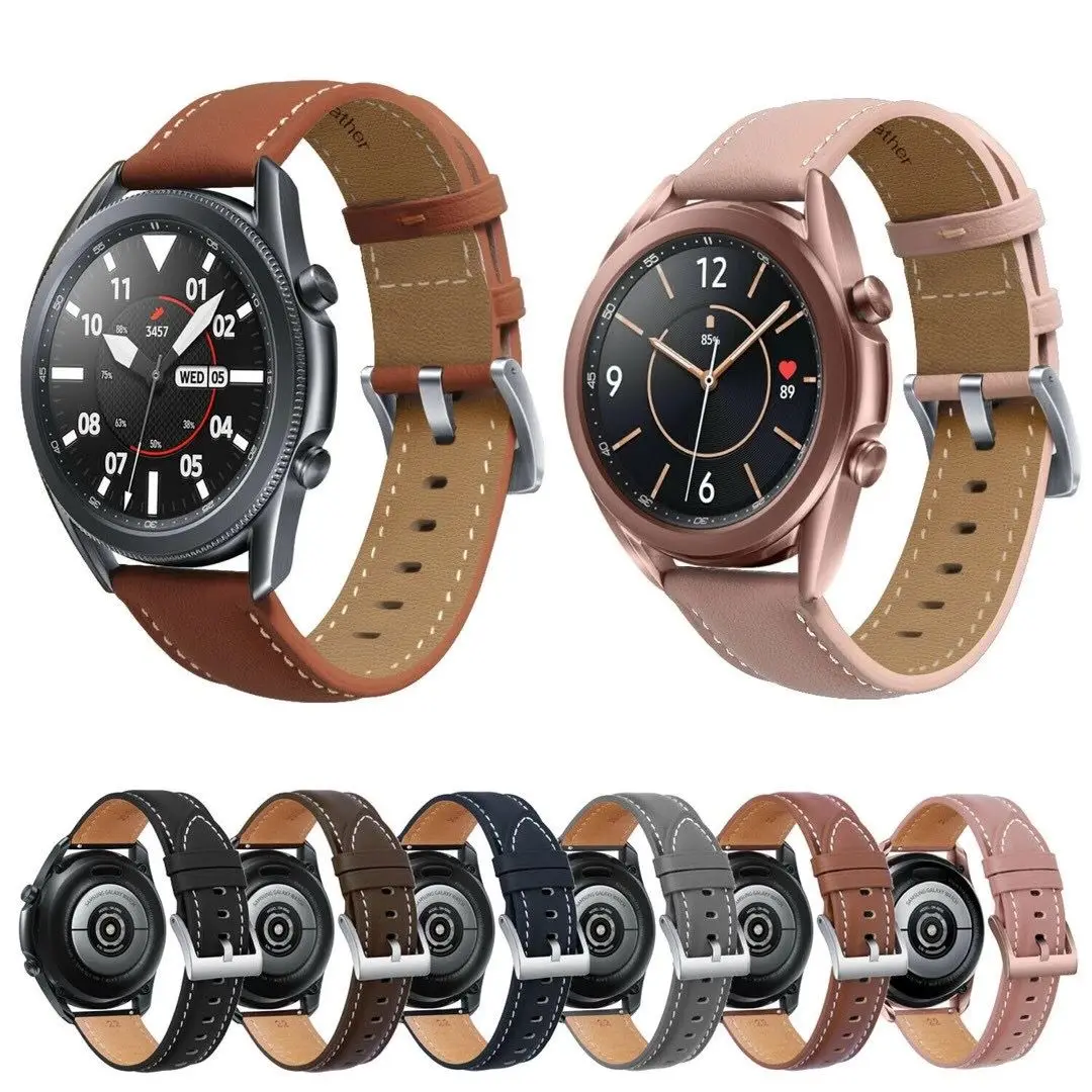 Ремешок кожаный для Samsung galaxy watch 3 41 мм 45 браслет Active 2 Gear S3 Huawei Watch 3/GT Pro 20 22 - купить