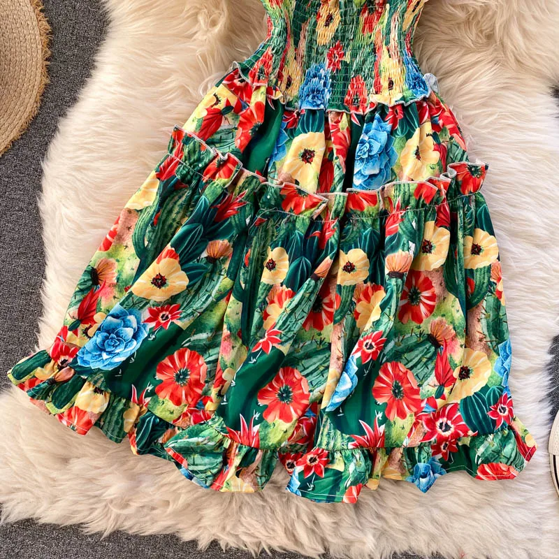 

New Summer Beach Dress 2021 Women Sexy Off The Shoulder A Line Boho Dresses Ladies Elegant Floral Printed Short Robe Vestidos