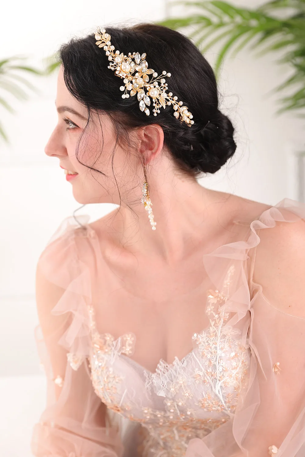 Благородный цветок золотой жемчуг кристаллы стразы феи женские Украшения