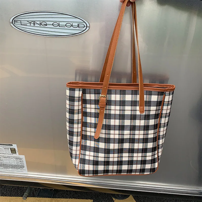

2021 Plaid Casual Tote Bags for Women Vintage Women Shoulder Bag Ladies Large Capacity Big Tote Shopper New Handbag Women's Bags