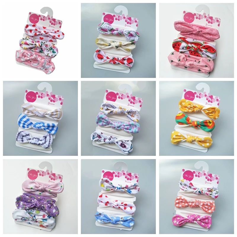 

3 шт./компл. Шикарный платье для маленьких девочек с принтом ободок с заячьими ушами; Фруктовый принт повязка на голову эластичный повязка на...