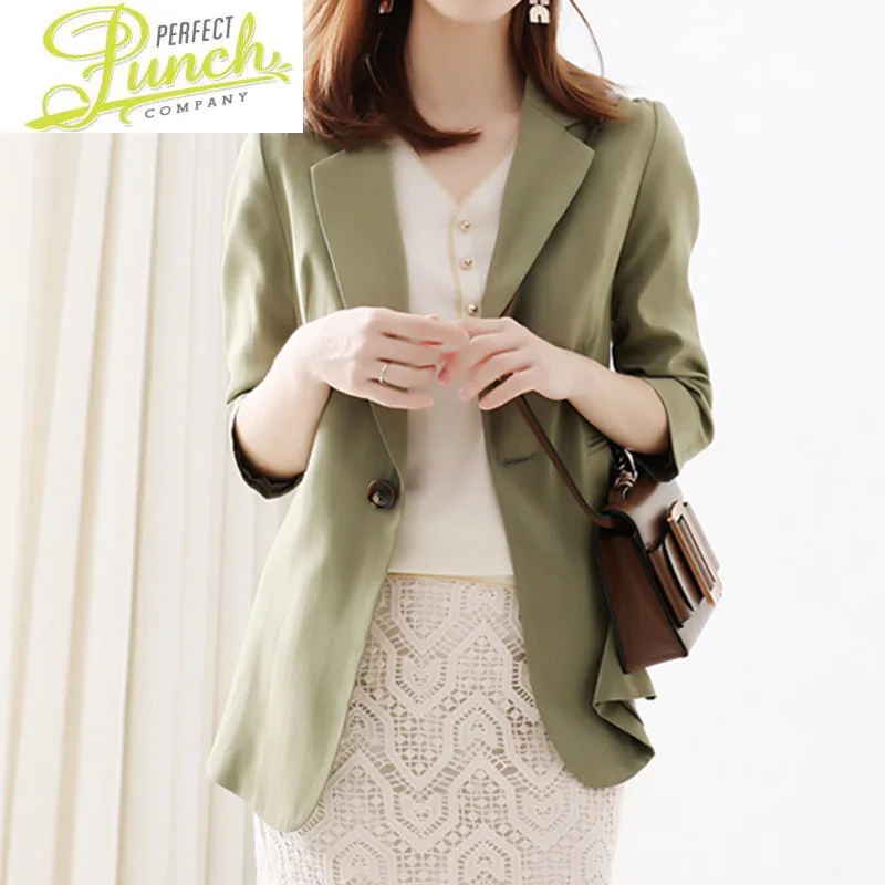 

2021 Fashion Spring and Jackets Korean Casual Blazer for Women Elegant Green Blazers Slim Marynarka Pph276