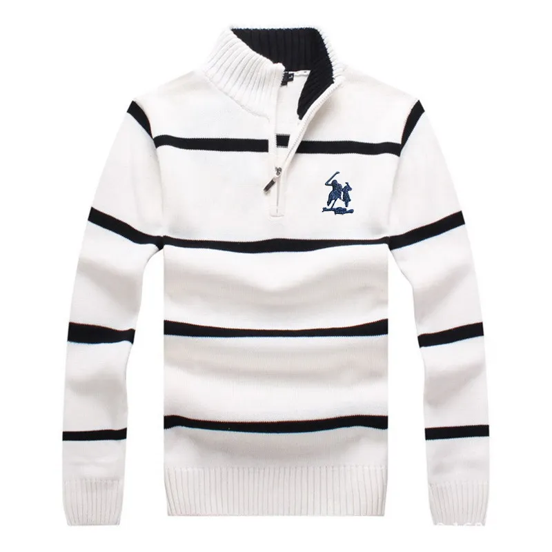 autumn winter new polo logo mens striped sweaters coat pullovers male thick sweaters stand collar slim fit knitted pullover 3xl free global shipping