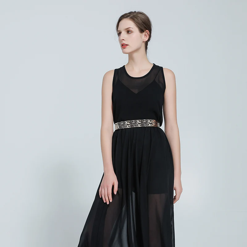 Женский ремень с металлическим ремешком золотистый декоративный регулируемой