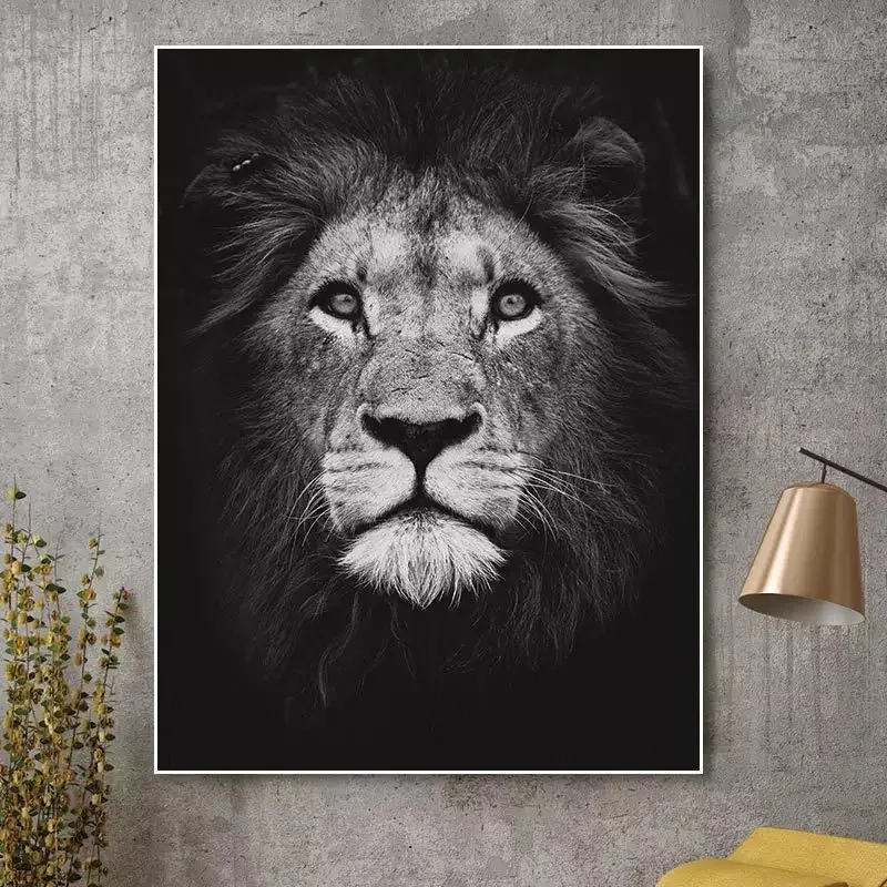 

100% Hand painted Black White Animals Art Lions Oil Painting Canvas Art Posters Wall Pictures for Living Room Home Wa