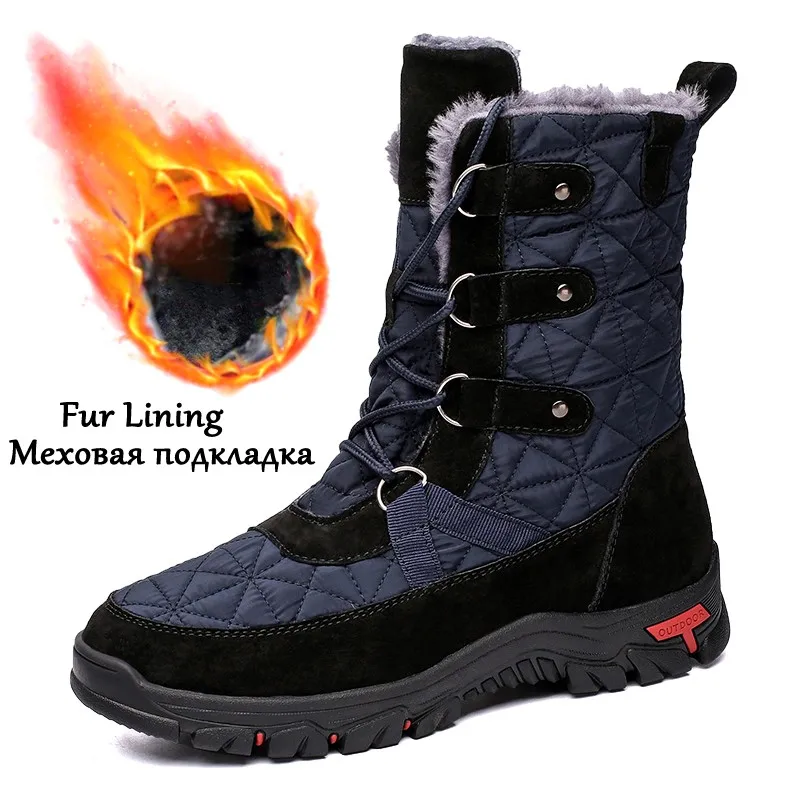 

Fotwear Men Snow Boots Warm Plush Winter Men Shoes Waterproof Big Size 48 47 Outdoor Mid Calf Snow Shoes Genuine Leather Botas