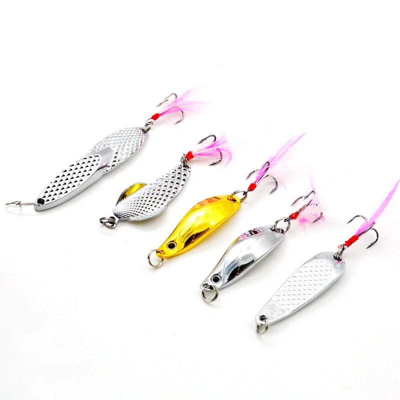 

Fishing Metal Lure Hard Bait Spoons Jigs Simulation Dolphins Waterfowl Pteris Artificial Lures Treble Feather Hooks Lot 5 Pieces