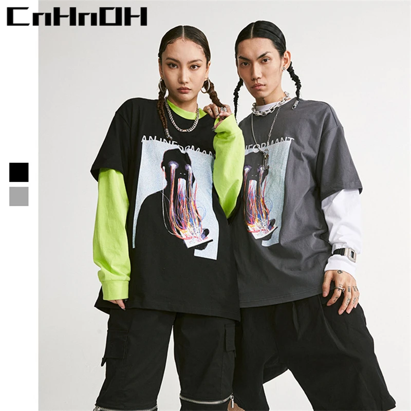 CnHnOH spring and summer new Arrival couple t-shirt hip-hop street dark printing tide brand oversize short-sleeved male 10010