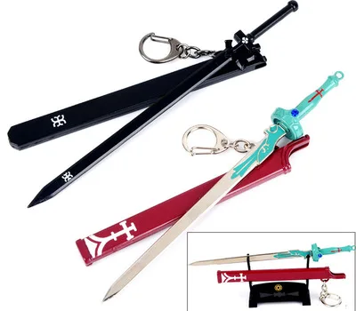 Anime Sword Art Online Keychains Kirigaya Kazuto Kirito Elucidator Asuna Sword Metal Keyrings Pendants Figure Jewelry