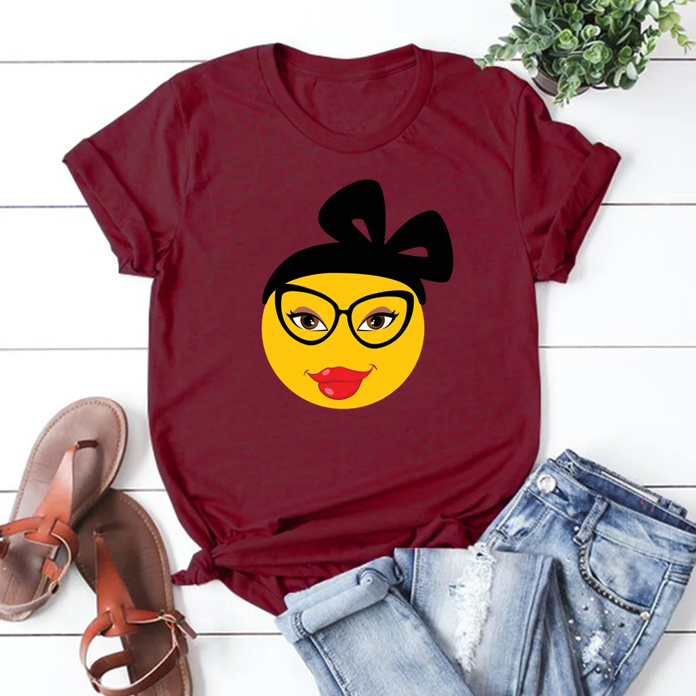 

Emoticons Printing T Shirt Summer Women Short Sleeve Leisure Top Tee Casual Ladies Female T Shirts Woman Clothing TX9233