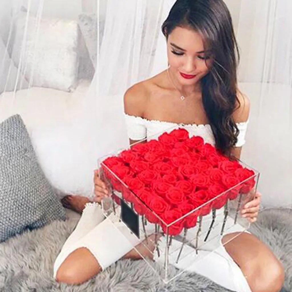 Extra Large Clear Acrylic Rose Flower Box with Cover Romantic Flowers Fresh-Keep | Дом и сад