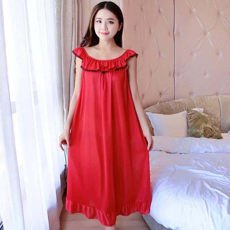 

Lace Ice Silk Satin Night Dress Smooth Nightwear Sexy Women Sleepwear Summer Sleeveless Satin Nightgown Vestidos