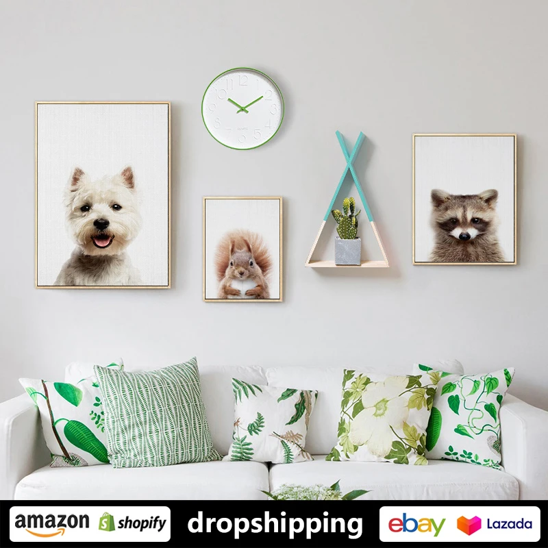

ART ZONE Cute Animal Dog Cartoon Painting Squirrel Raccoon Modern prints Wall Art Canvas posters Artwork Kids Room Nursery Decor