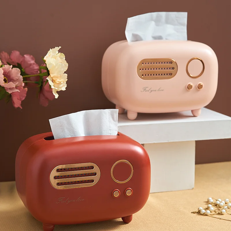 

Retro Radio Model Tissue Box Desktop Paper Holder Towel Storage Dustproof Napkin Case Organizer Ornament Craft Wet Wipes Box