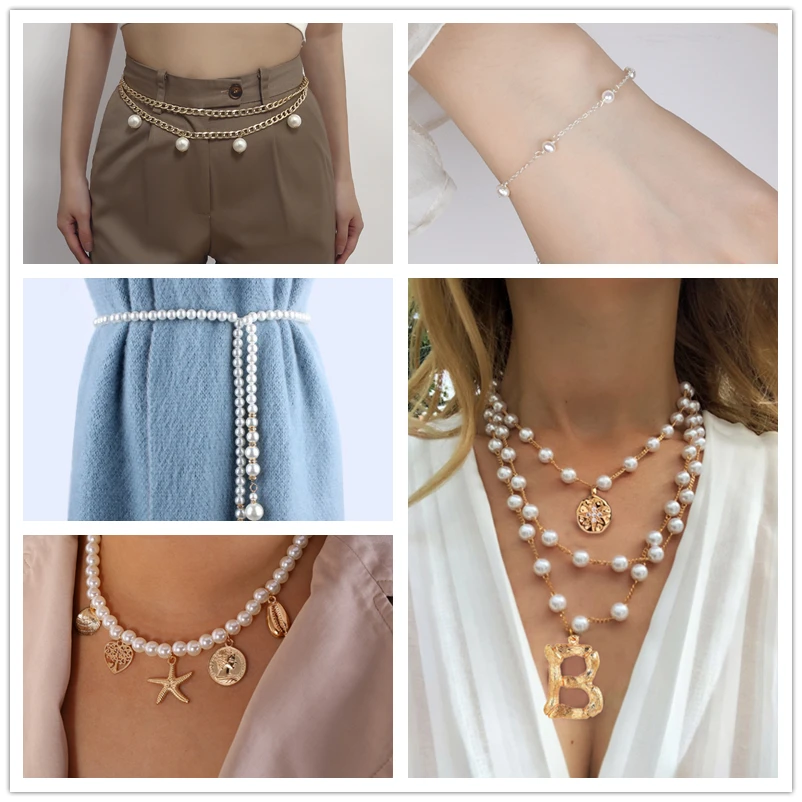 2 метра белая круглая жемчужина Золотая серебряная металлическая цепочка